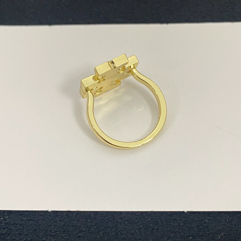 Tory Burch Shell Inlay Letter Ring Metal Band - Picture 3 of 6